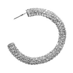 Sterling Silver White Crystal 32-mm Hoop Earrings