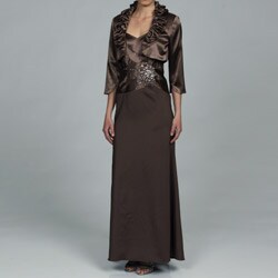 Ignite Evenings Women's Ruffle Collar Bolero Stretch Satin Evening Dress