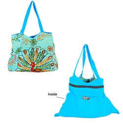 Cotton Blue Embroidered Peacock Shoulder Bag (India)