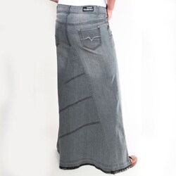 Tabeez Women's Frayed Grey Long Denim Skirt