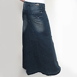 Tabeez Women's Frayed Medium Blue Long Denim Skirt