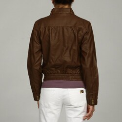Women's Brown Faux Leather Bomber Jacket