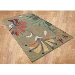 Handmade Tufted Eastern Green Wool Rug (5' x 8')