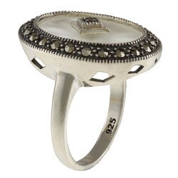 MARC Sterling Silver White Crystal and Marcasite Oval Ring