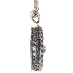 MARC Sterling Silver Blue Sunray Crystal and Marcasite Necklace