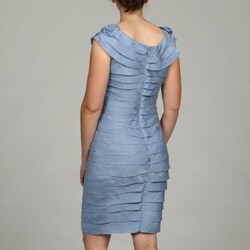 London Times Women's Rosette Shutter Pleat Shimmer Dress