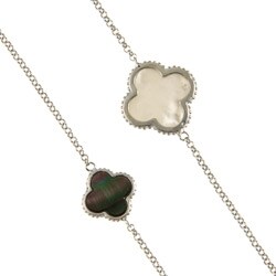 La Preciosa Silver Mother of Pearl and Abalone Clover 40-inch Necklace