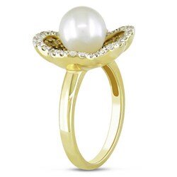 14k Yellow Gold FW Pearl and 7/8ct TDW Diamond Ring (G-H, I3) (8-8.5 mm)
