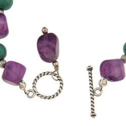 Southwest Moon Sterling Silver Amethyst and Turquoise Toggle Bracelet