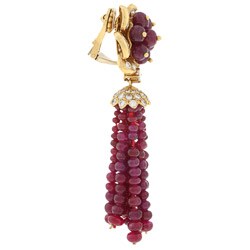 18k Yellow Gold Ruby and 5 1/2ct TDW Diamond Estate Earrings (F-G, VS1-VS2)