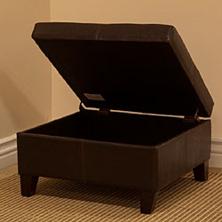 Luxury Large Brown Faux Leather Storage Ottoman Table Living Room