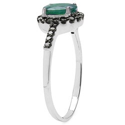 10k White Gold Emerald and 1/4ct TDW Black Diamond Ring