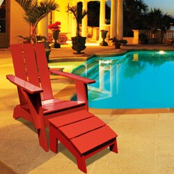 Outdoor Wood Adirondack Chair and Foot Rest