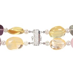 New! Sterling Silver Multi-gemstone and Freshwater Pearl Necklace
