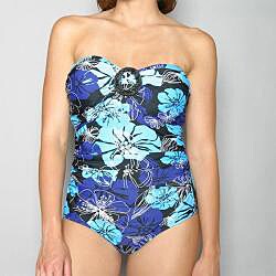 Chuck Handy Women's Sea Flower Ruched Bandeau Swimsuit with Sarong