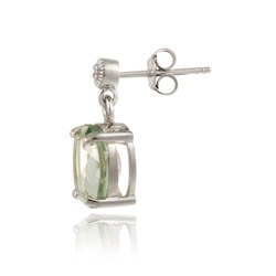 Glitzy Rocks Silver Green Amethyst and Diamond Accent Earrings