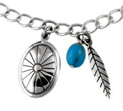 Southwest Moon Sterling Silver Concho Feather Anklet