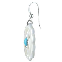 Southwest Moon Silver Carved Mother of Pearl and Turquoise Earrings