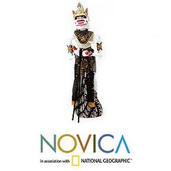 Handcrafted Albesia Wood 'Hanoman' Rod Puppet (Indonesia)