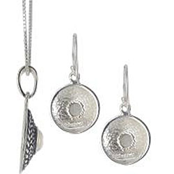 Sunstone Sterling Silver Mother of Pearl Earrings and Necklace Jewelry Set