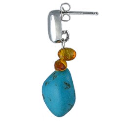 Southwest Moon Sterling Silver Turquoise and Amber Earrings