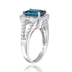 Glitzy Rocks Silver 3 2/5ct TGW London Blue Topaz and Diamond Ring