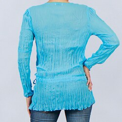 Kaelyn Max Women's Plus Size Sky Blue Beaded Crinkle Tunic 