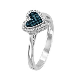 10k White Gold 1/6ct TDW Blue and White Diamond Heart Ring (H-I, I2)