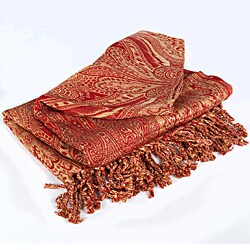 Royal Red and Gold Floral Woven Throw