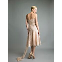 Issue New York Women's Beige Striped Chiffon Tea-length Dress with Shawl