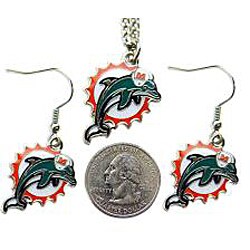 Miami Dolphins Necklace and Dangle Earring Charm Set 