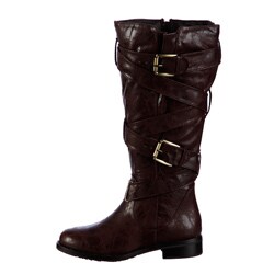 Two Lips Two Women's 'Too Jar' Brown Criss Cross Buckle Boots