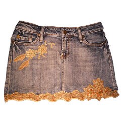 Denim Mini Skirt with Gold Lace Trim
