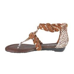 Refresh by Beston Women's 'LEAH-07' Camel Leopard T-strap Gladiator Sandals
