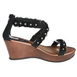 Refresh by Beston Women's 'Summer' Black Wedge Sandals