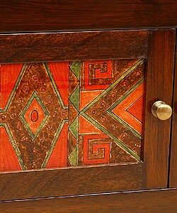 Wood and Glass Reverse Painted Cushioned Bench (Peru)