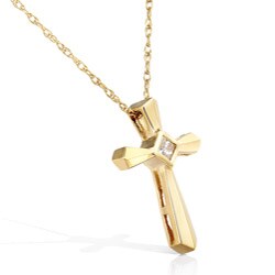 14k Yellow Gold Diamond Cross Pendant