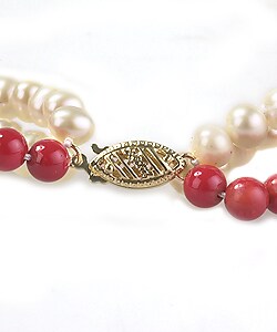 Cultured Freshwater Pearl and Coral Necklace (4-5 mm/ 16 in)