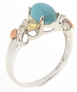 Black Hills Gold Silver Turquoise Diamond Ring