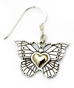 14k Gold/ Silver Butterfly Heart Earrings