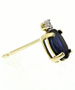 14k Yellow Gold Oval Sapphire Diamond Earrings
