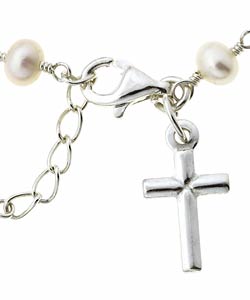 Sterling Essentials Sterling Silver Pearl Children's Cross Bracelet (4 mm)