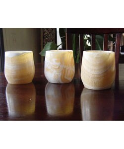 Set of 3 Pear Alabaster Votives (Egypt)