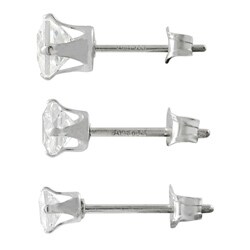 Sterling Silver CZ Princess-Cut Stud Earring Set (3 Pair)