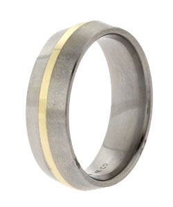 Men's Titanium and 14k Gold Beveled Band (6.8 mm)