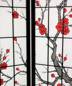 Spruce Wood and Rice Paper Cherry Blossom Shoji Screen (China)