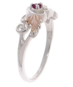 14k Black Hills Gold and Silver Created Ruby Ring