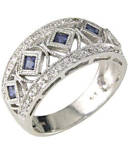 14kt White Gold 1/5-ct Diamond and Sapphire Ring