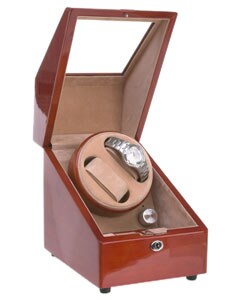 Walnut Double Watch Burgundy Winder Box for 5 Watches