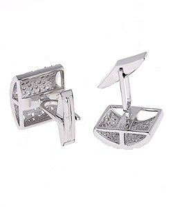 Icz Stonez Rhodium-plated  Sterling Silver Woven CZ Cuff Links